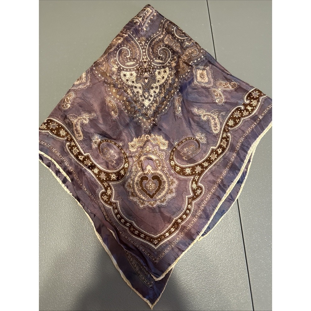 Vintage Scarf Purple Iridescent Paisley Design Handmade 100% Acetate Rolled Hem